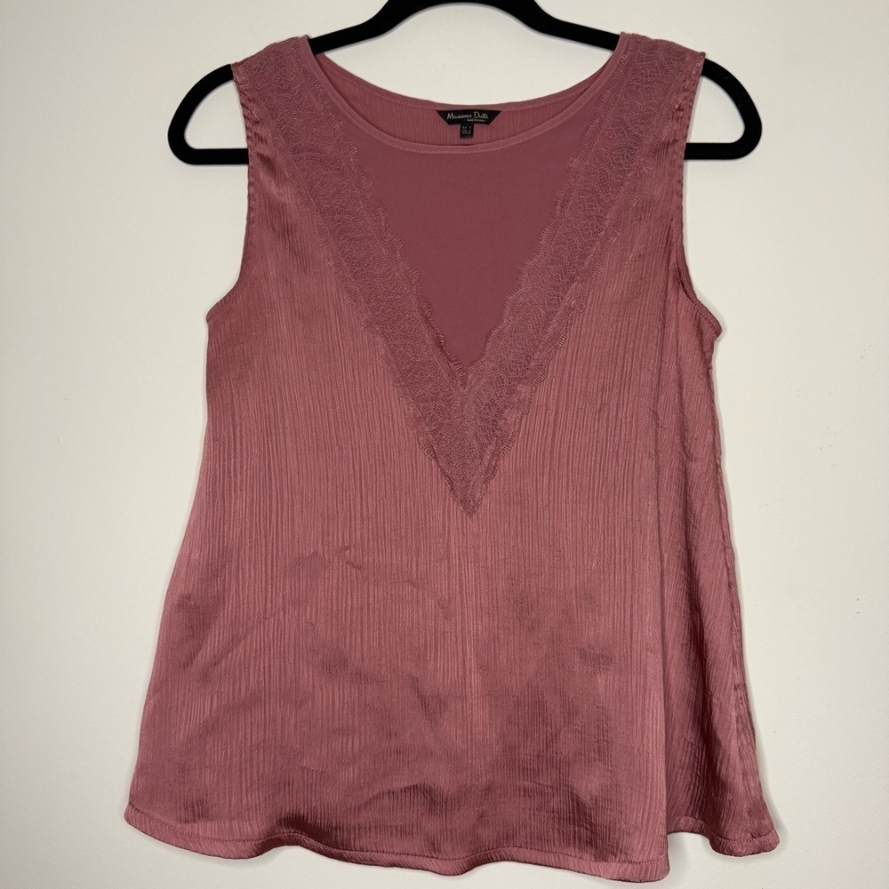MASSIMO DUTTI Mauve Dusty Rose Lace V Neck Pink Sleeveless Silky Lightweight Top